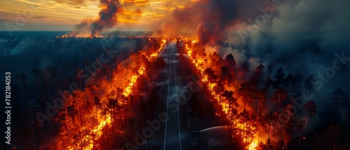 Aerial View of Forest Inferno: A Stark Reminder of Environmental Urgency. Concept Forest Fires, Environmental Crisis, Aerial Photography, Nature Conservation, Urgent Action