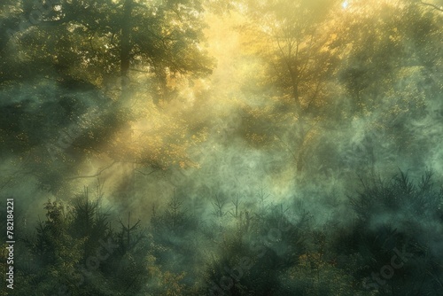 mist rising from the forest floor