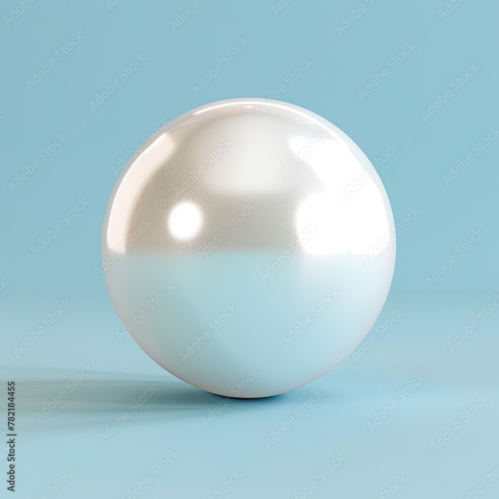 White pearl on pastel blue background White pearl on pastel blue background