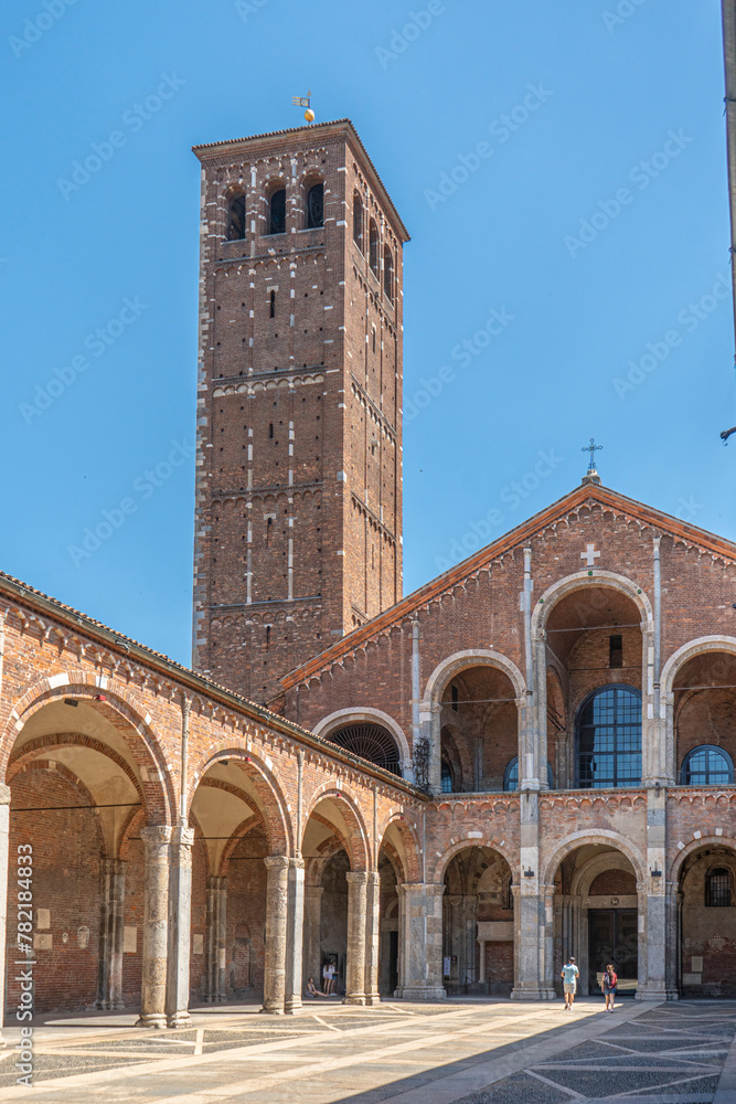 Obraz premium The Basilica of Sant'Ambrogio, one of the most ancient churches in Milan, Italy.