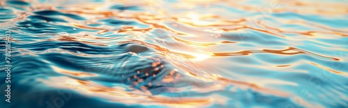 A serene picture of the water surface reflecting the golden sunlight with light ripples and waves, background photo