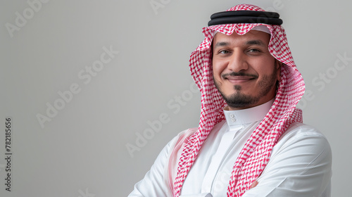 Proud Arab Middle Eastern Saudi man. Isolated on white background 