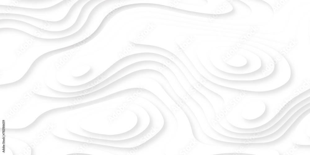 White papercut multi layers, 3D topographic pattern texture. Abstract paper cut relief imitation, topographic map image. Vector - obrazy, fototapety, plakaty 