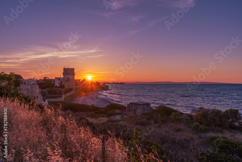 La Torretta beach on sunset in Bisceglie city in south Italy (Apulia, Italy) photo