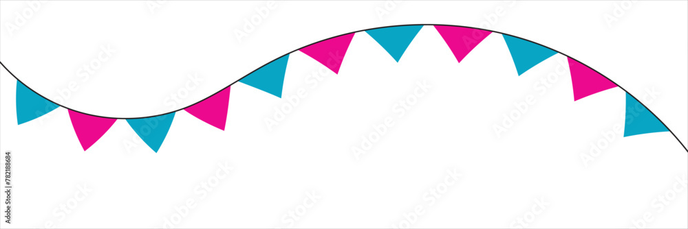 Obraz premium Triangular flag in a colorful celebration. colorful party 2D triangle flag on transparent background. Vector illustration. Illustration material: colorful triangle flag · 