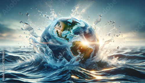 Planet Earth with Splashing Ocean Water 