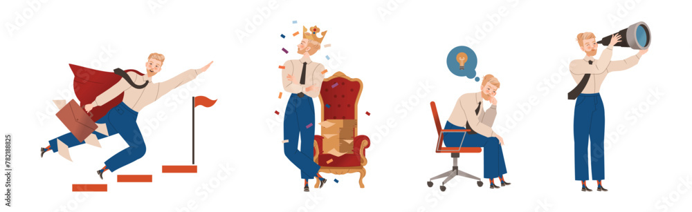 Fototapeta premium Man Business Employee and Clerk Character Vector Set