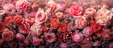 Stunning floral background design consisting of pink roses and briar (dog roses) for wedding photos