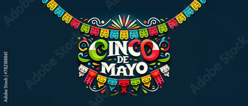 Festive Cinco de Mayo Paper Art Banner with Vibrant Papel Picado and Bold Typography: Ideal for Event Promotion in Microstock Agencies and Cultural Celebrations