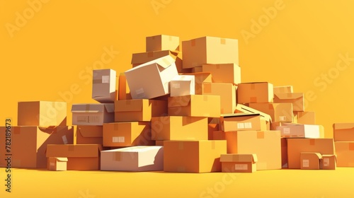Stack of Disorganized Delivery Cardboard Boxes during Shopping Festival © Da