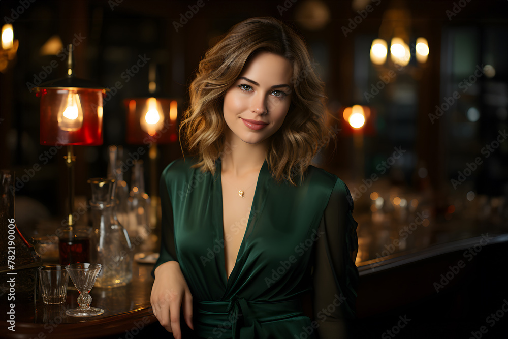 Elegant woman at upscale bar: Confident professional enjoys nightlife atmosphere Elegant woman at upscale bar: Confident professional enjoys nightlife atmosphere