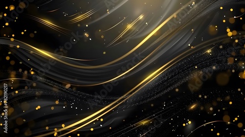 Black luxury background with golden line elements 