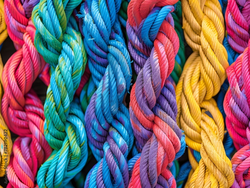 Close-up colored rope knots, concept of problems in business