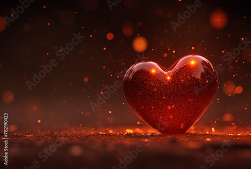 A red background with glitter hearts in the background