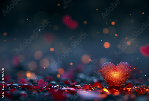 A red background with glitter hearts in the background