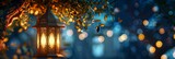 Decorative lantern with bokeh lights. Ramadan and festive. Design for holiday decoration ideas