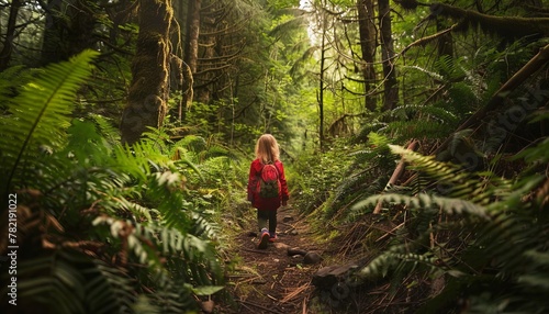 Two children exploring a sunlit mystical forest. Digital art with adventure and exploration theme.