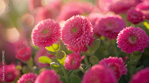 pink bellis flowers in a garden photo