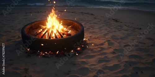 bone fire on the beach summer nights activates  copy space photo