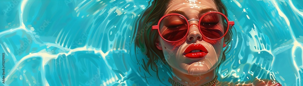Woman in a pool with reflections. Fashion and luxury lifestyle digital art. Woman in a pool with reflections. Fashion and luxury lifestyle digital art.