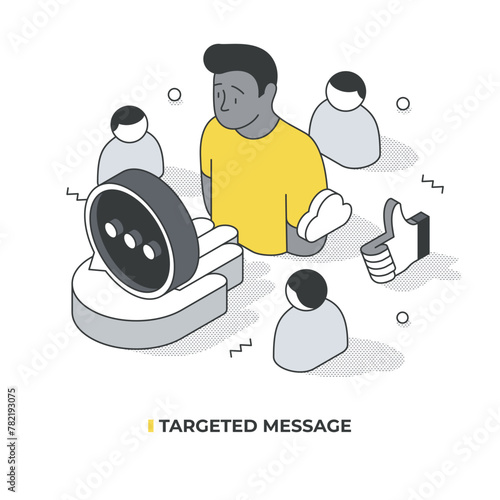 Marketer delivers a personalized message fitting the customer's preferences. It reflects the business's strategic approach to engage its target audience. Digital marketing. Isometric illustration