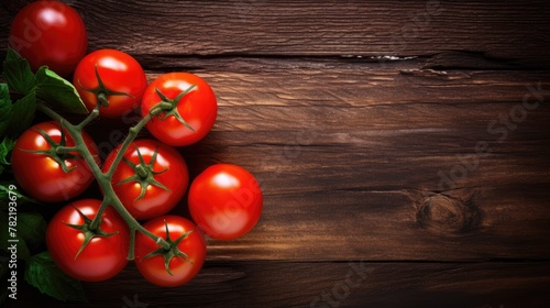 Ripe red tomatoes on a wooden background. Vegetarianism. Spring harvest.