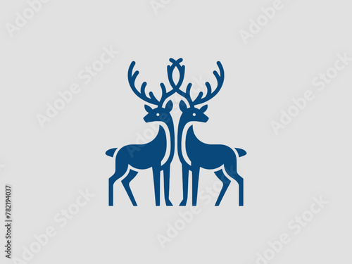 Two deer. Pair couple. Together. Modern simple logo. Icon, sign