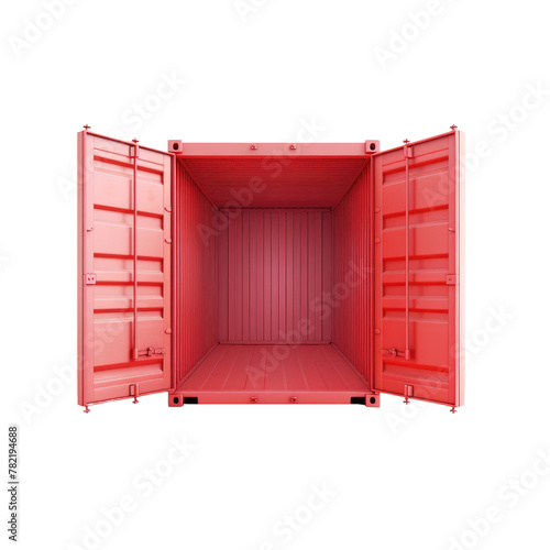 A red container with open doors