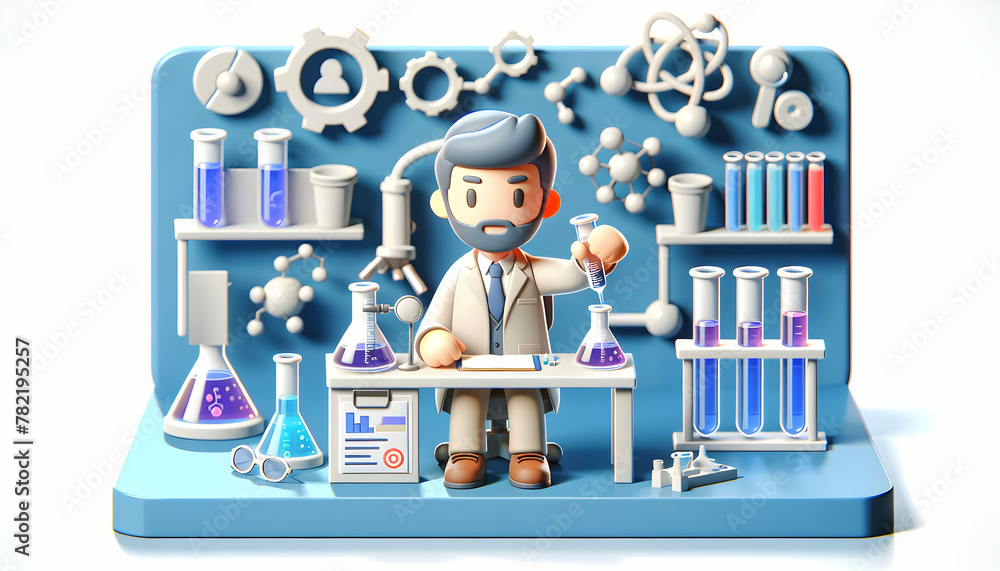 3D Icon of Science Teacher Conducting Experiments in a Lab, Portraying Daily Routine and Candid Environment