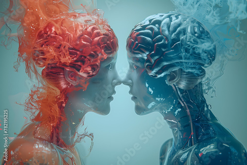 Man and woman profile yin yang blue