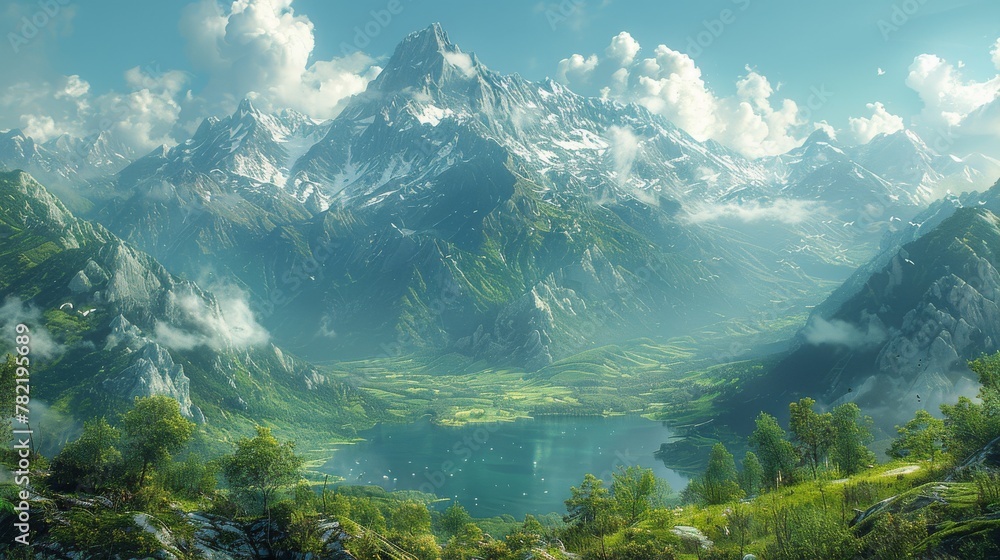 Concept Art. Realistic Illustration. Video Game Digital CG Artwork. Nature Scenery. The Mountains. Fantasy Fiction Natural Backdrop.