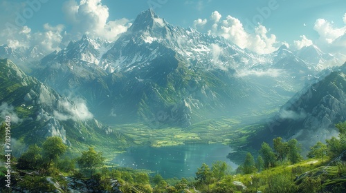 Concept Art. Realistic Illustration. Video Game Digital CG Artwork. Nature Scenery. The Mountains. Fantasy Fiction Natural Backdrop.
