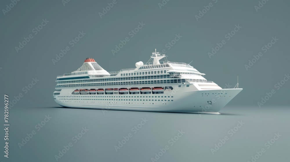 A large white cruise ship on a gray surface. Suitable for travel brochures