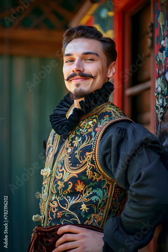 Regal elegance in modern era: Young man in ornate traditional attire photo