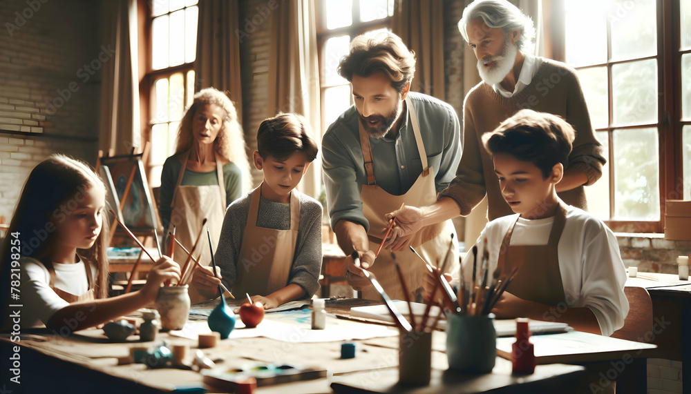 Artistic Expression: Candid Art Teacher Guiding Students in a Creative ...
