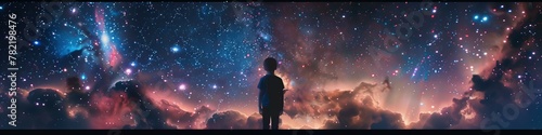 Child gazing at the mesmerizing cosmos. Imagination and astronomy concept