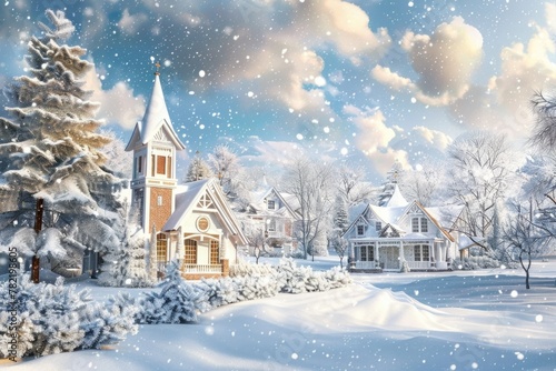 Wallpaper Mural A peaceful winter scene with a church and snow-covered trees. Perfect for holiday and winter-themed projects Torontodigital.ca