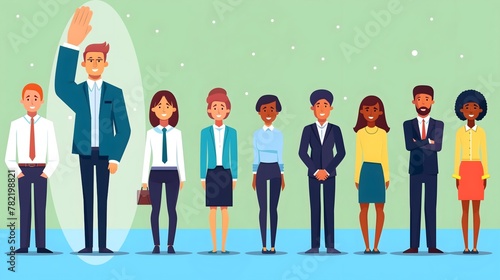 Flat illustration hiring top talent, HR team selects best candidate. job interview analysis photo