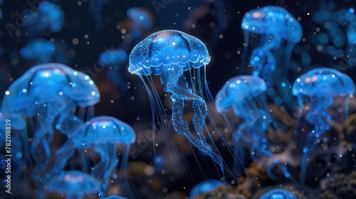 Group of jellyfish swimming peacefully in the ocean. Suitable for marine life concepts © Fotograf