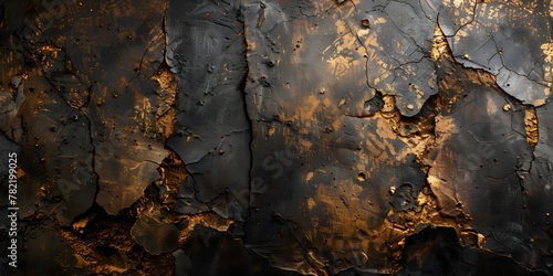 Abstract rusty cracked grunge metal surface decomposing material, grey gold photo