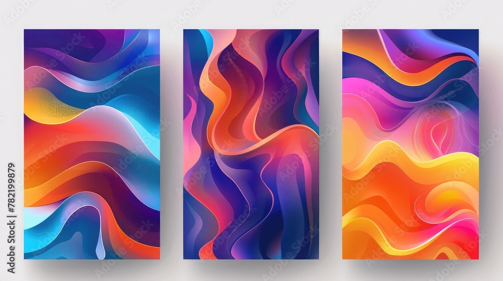 Set of simple abstract colorful background ,Rainbow color liquid. Wave lines poster set for wallpaper, business card, cover, poster, banner, brochure, header, website