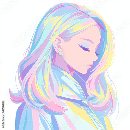 Colorful vector illustration of anime girl. Profile image of beautiful gorgeous supermodel in abstract and minimal style. AI Generative. 