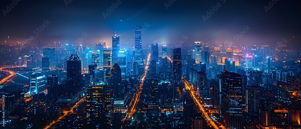 Neural Network Night Watch: Cityscape Surveillance. Concept Night Photography, Urban Landscapes, Surveillance Technology, Neural Networks, Cityscape Security