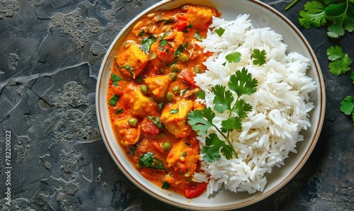 a plate of curry and rice