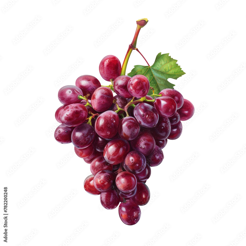 Close-up of grapes and leaf on Transparent Background