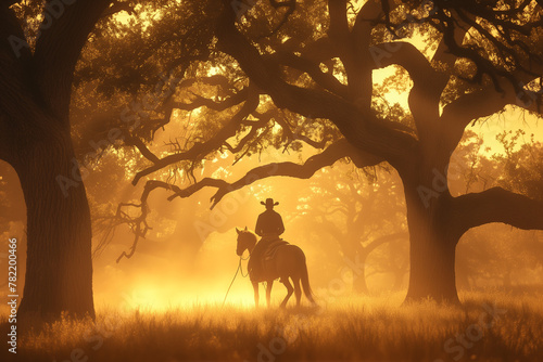 Misty Morning Cowboy Silhouette with Lasso