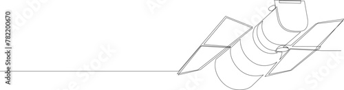 Continuous one line drawing of space orbital satellite. Single line draw design vector graphic illustration.