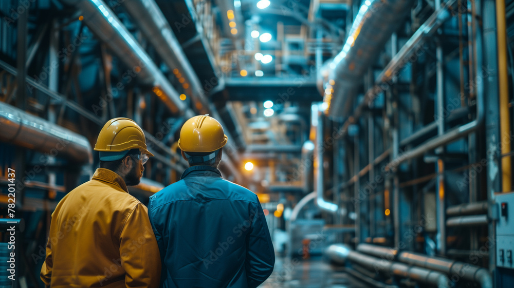 Engineers and workers working in large industrial plants. Engineers and workers working in large industrial plants.