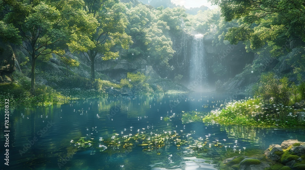 custom made wallpaper toronto digitalThe Mystery Forest Pond. Concept Art. Realistic Illustration. Video Game Digital Artwork Background. Natural Scenery.