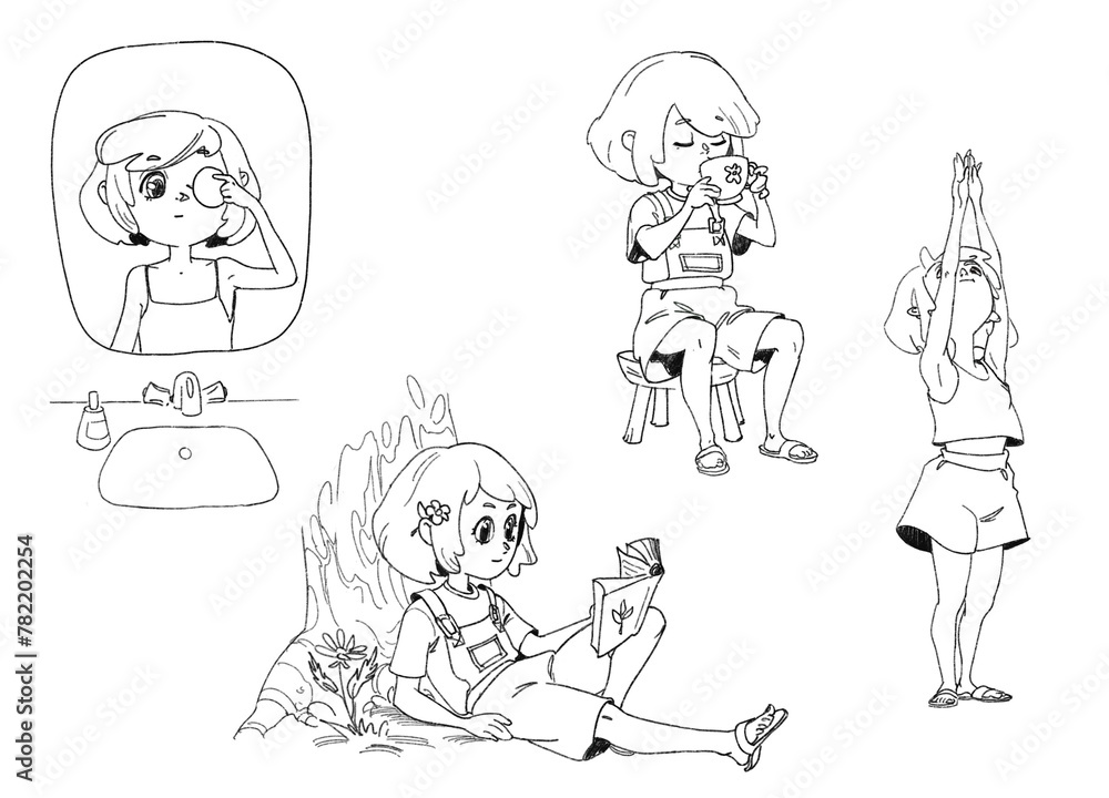 Morning and rexaling sketches of a girl Morning and rexaling sketches of a girl